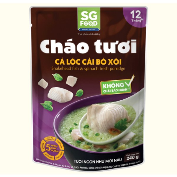 (Only Emartmall) Cháo Tươi SG Food Cá Lóc Cải Bó Xôi 240G