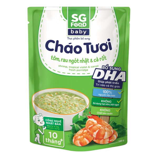 Cháo Tươi SG Food Baby Tôm, Rau Ngót Nhật & Cà Rốt 240G