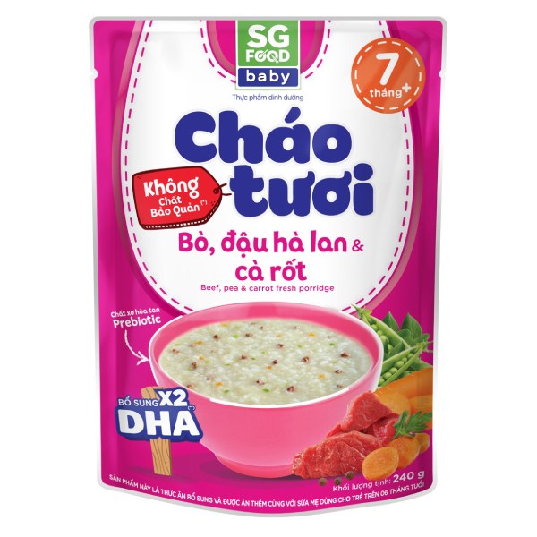 Cháo Tươi SG Food Baby Bò & Đậu Hà Lan & Cà Rốt 240G