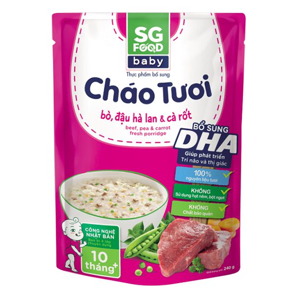 Cháo Tươi SG Food Baby Bò & Đậu Hà Lan & Cà Rốt 240G