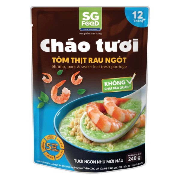 Cháo Tươi SG Food Tôm Thịt Rau Ngót Gói 240G