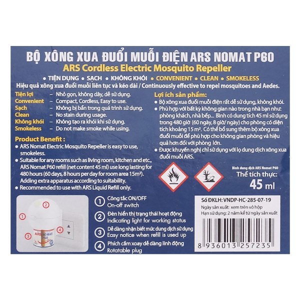 Bộ Máy + Dung Dịch Xông Đuổi Muỗi ARS Nomat P60