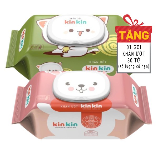 Khăn Ướt Kin Kin Mèo Không Mùi Gói 100 Tờ