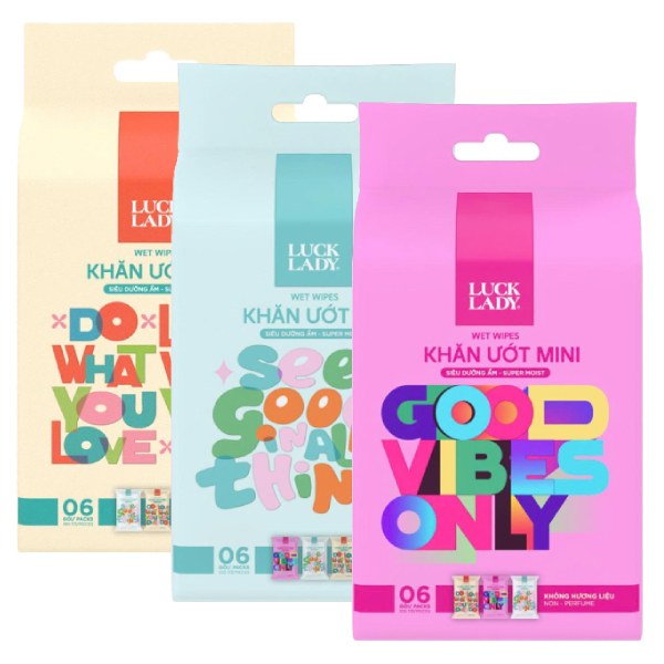 Khăn Ướt Luck Lady Mini Không Mùi Lốc 6 Gói 10 Tờ