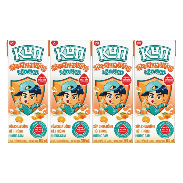 Lốc 4 Sữa Chua Uống Lif Kun Cam 180Ml