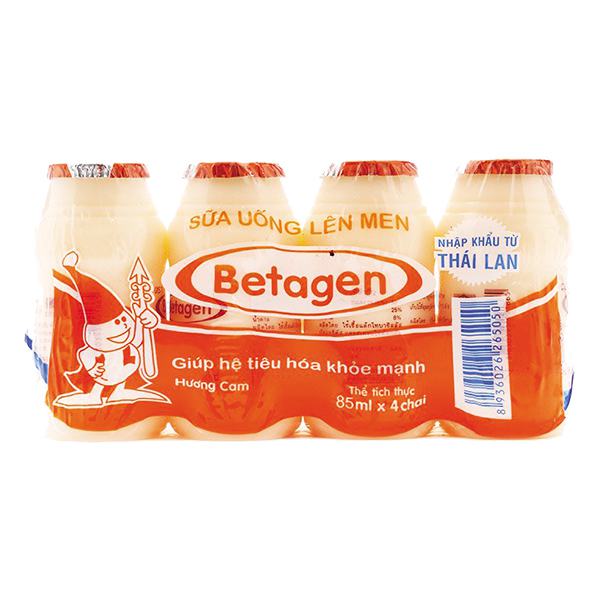 Lốc 4 Sữa Chua Uống Men Sống Betagen Cam 85Ml