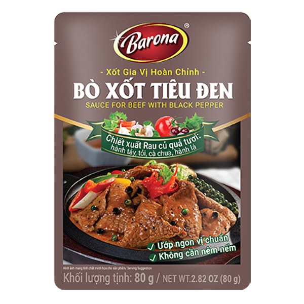Xốt Gia Vị Hoàn Chỉnh Barona Bò Xốt Tiêu Đen 80G