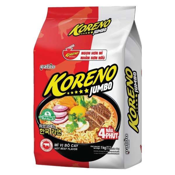 Mì Koreno Jumbo Vị Bò Cay 10 Gói*100G