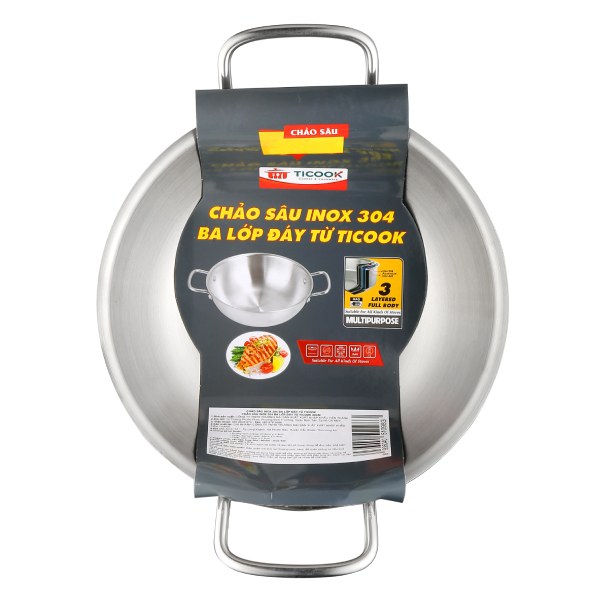 Chảo Sâu Inox 304 3 Lớp Đáy Từ Ticook 32Cm