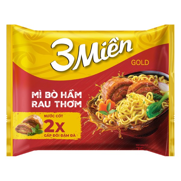 Mì 3 Miền Gold Bò Hầm Rau Thơm Gói 75G