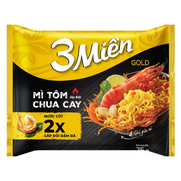 Mì 3 Miền Gold Tôm Chua Cay Đặc Biệt Gói 75G