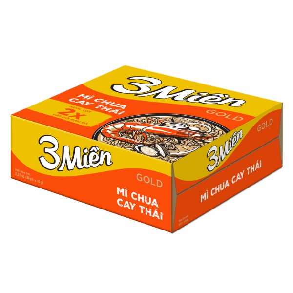 Mì 3 Miền Gold Chua Cay Thái Thùng 30 Gói 75G