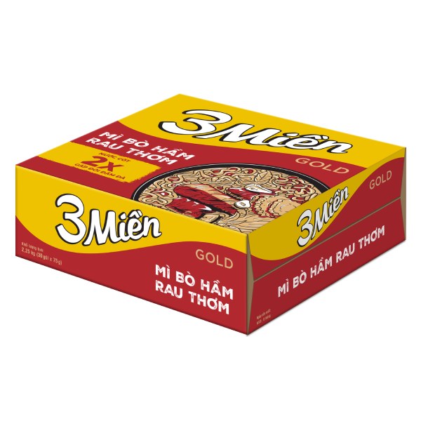 Mì 3 Miền Gold Bò Hầm Rau Thơm Thùng 30 Gói 75G