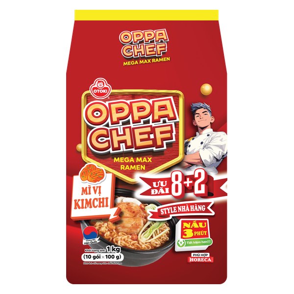 Lốc 8+2 Mì Otoki Oppa Chef Kim Chi Gói 100G
