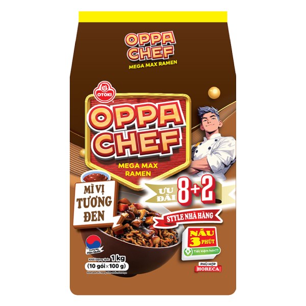 Lốc 8+2 Mì Otoki Oppa Chef Tương Đen Gói 100G
