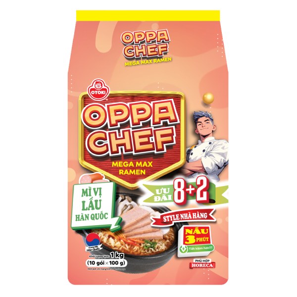 Lốc 8+2 Mì Otoki Oppa Chef Lẩu Hàn Quốc Gói 100G