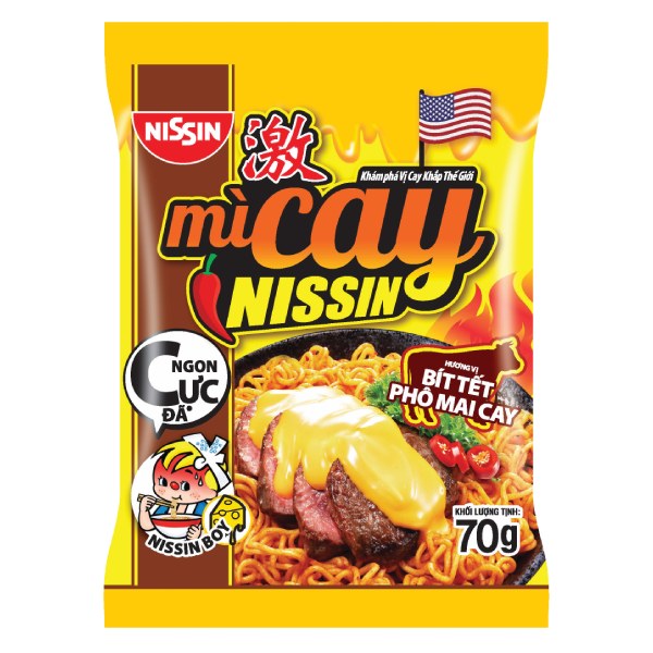Mì Xào Nissin Bít Tết Cay Phô Mai Gói 70G