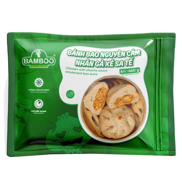 Bánh Bao Nguyên Cám Bamboo Nhân Gà Xé Sa Tế Gói 660G