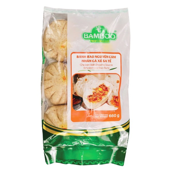 Bánh Bao Nguyên Cám Bamboo Nhân Gà Xé Sa Tế Gói 660G