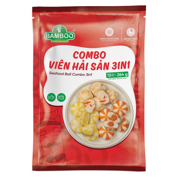 Combo Viên Hải Sản 3IN1 Bamboo Gói 264G