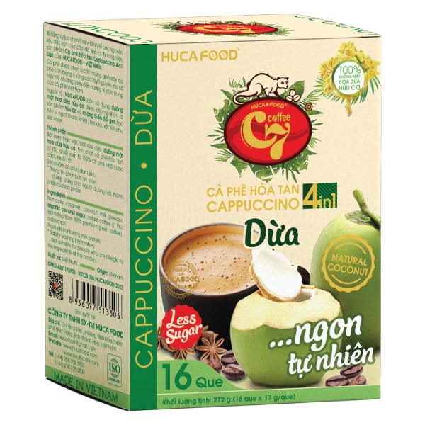 Cà Phê Hòa Tan 4IN1 Cappuccino Dừa C7 Hộp 16 Gói*17G