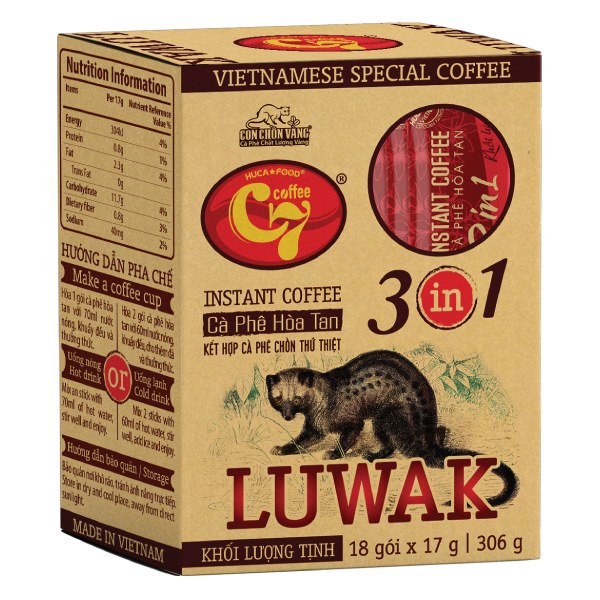 Cà Phê 3IN1 Luwak C7 Hộp 18 Gói 17G