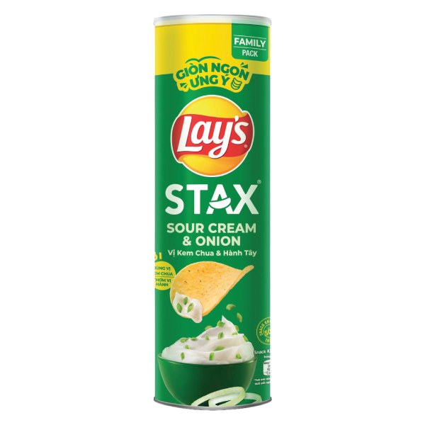 Snack Khoai Tây Lay's Stax Kem Chua Hành Tây Hộp 145G