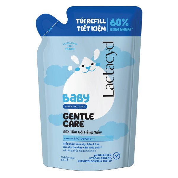 Sữa Tắm Gội Lactacyd Gentle Care Túi 400Ml