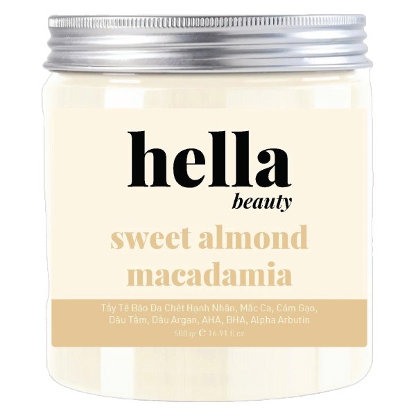 Tẩy Tế Bào Chết Hella Beauty Hạnh Nhân Mắc Ca Hũ 500G