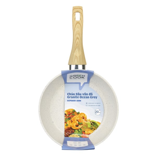 Chảo Sâu Vân Đá Green Cook Granite Ocean Gray GCP2603-20LH 20Cm