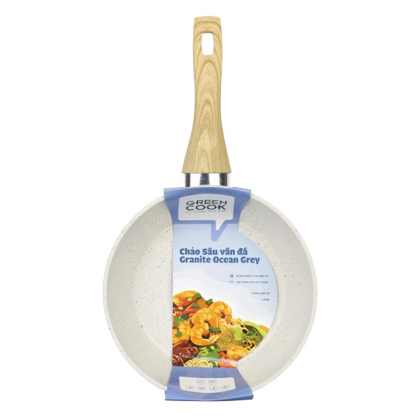 Chảo Sâu Vân Đá Green Cook Granite Ocean Gray GCP2603-24LH 24Cm