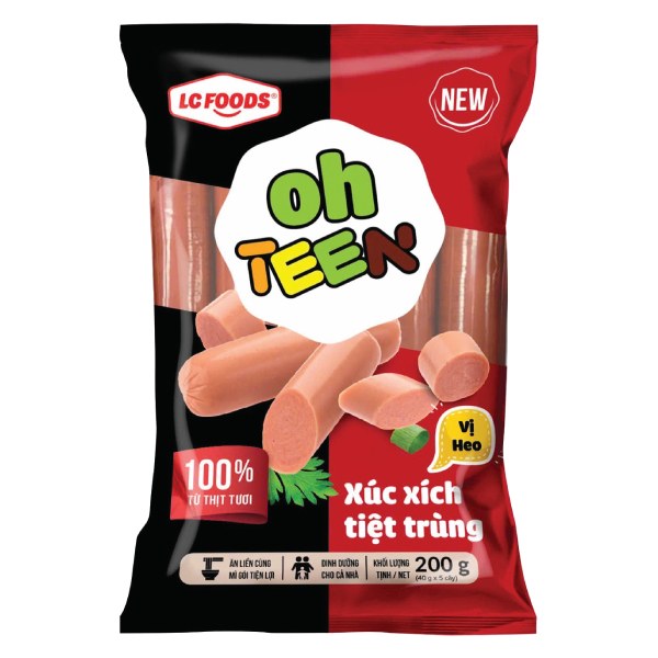 Xúc Xích Tiệt Trùng LC Foods Oh Teen Vị Heo Gói 200G