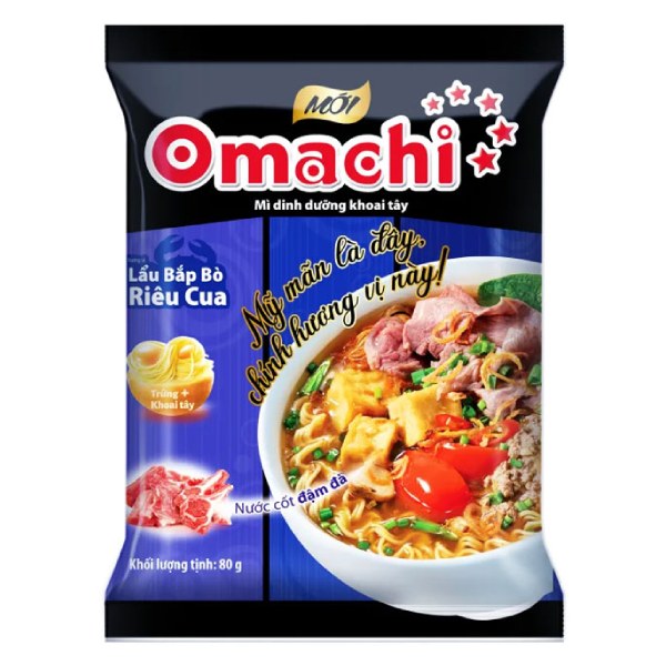 Mì Omachi Lẩu Bắp Bò Riêu Cua Gói 80G