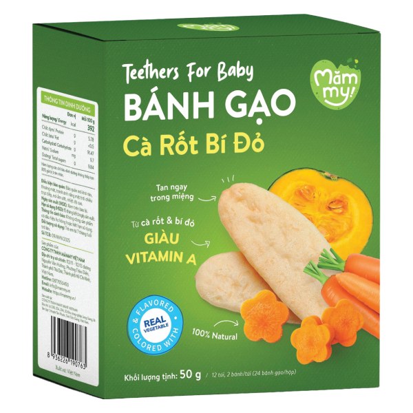Bánh Gạo Ăn Dặm Mămmy Vị Cà Rốt Bí Đỏ Hộp 50G