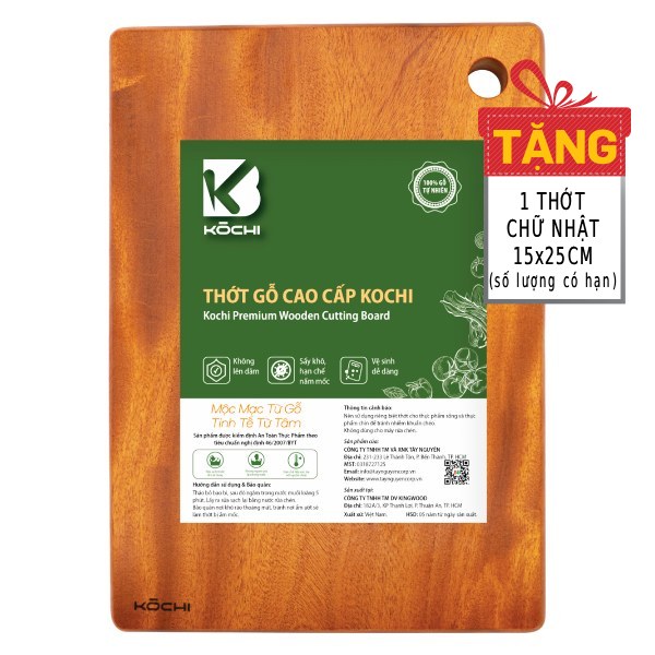 Thớt Chữ Nhật Gỗ Xà Cừ Kochi 23*32*2.3Cm
