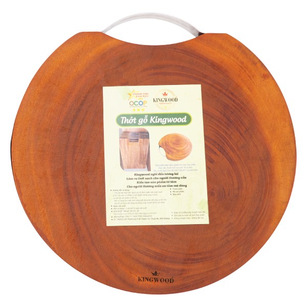 Thớt Tròn Gỗ Xà Cừ Cầm Tay Inox Kingwood 25*2.5Cm