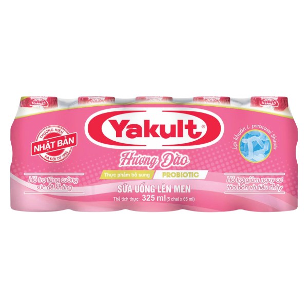 Lốc 5 Sữa Chua Uống Men Sống Yakult Hương Đào Chai 65Ml