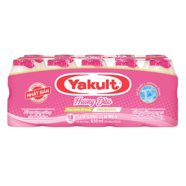 Lốc 10 Sữa Chua Uống Men Sống Yakult Hương Đào Chai 65Ml