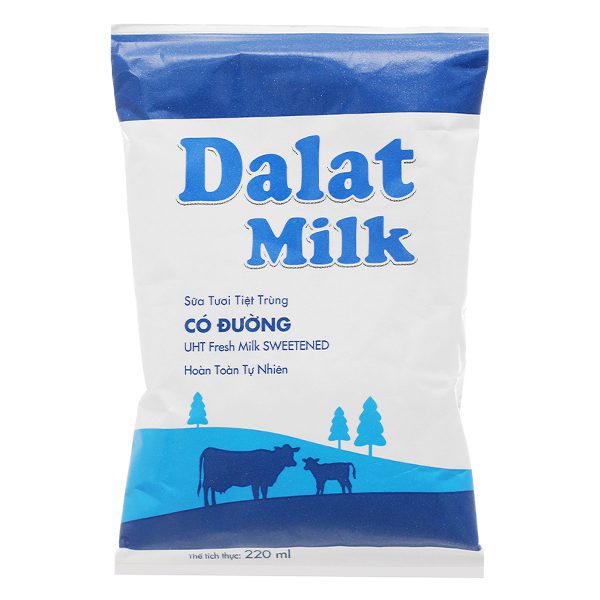 Sữa Tươi Tiệt Trùng Dalat Milk Có Đường Bịch 220Ml