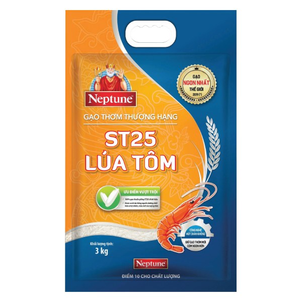 Gạo Thơm ST25 Lúa Tôm Neptune Túi 3Kg