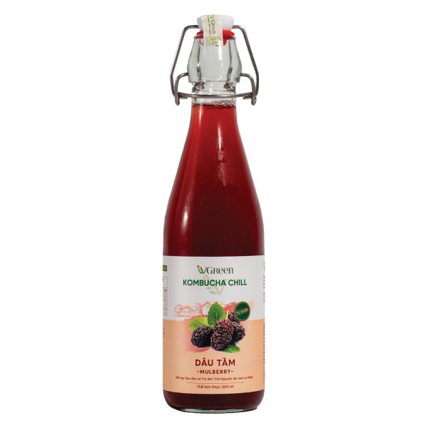 Trà Kombucha Vgreen Chill Dầu Tằm Chai Thủy Tinh 500Ml