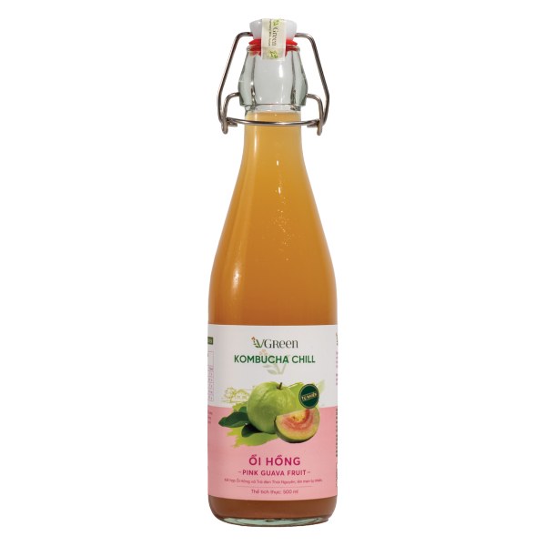 Trà Kombucha Vgreen Chill Ổi Hồng Chai Thủy Tinh 500Ml