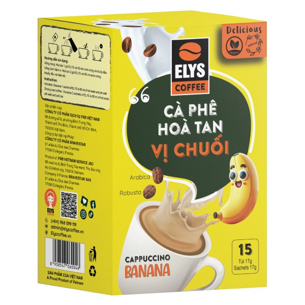 Cà Phê Muối Elys 3IN1 Vị Chuối Hộp 15 Gói*17G