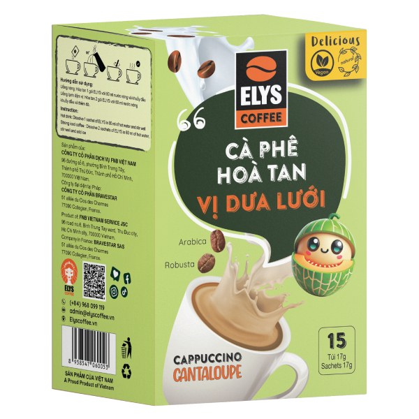 Cà Phê Muối Elys 3IN1 Vị Dưa Lưới Hộp 15 Gói*17G