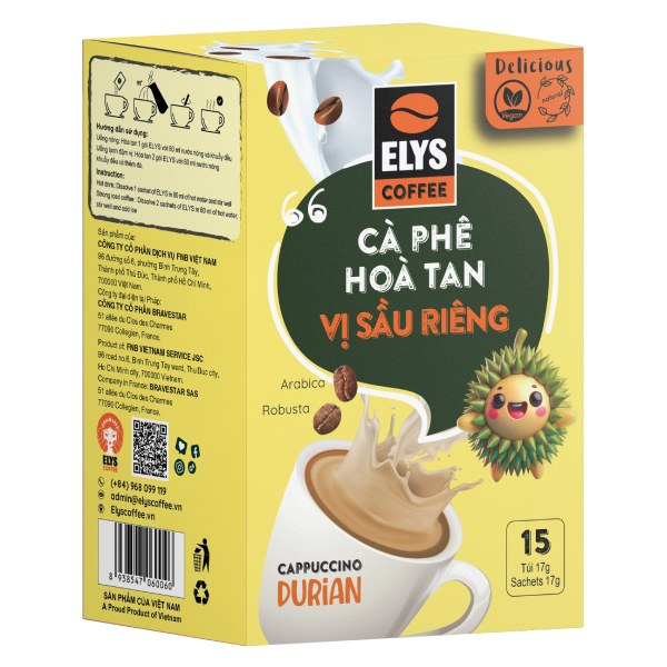 Cà Phê Muối Elys 3IN1 Vị Sầu Riêng Hộp 15 Gói*17G