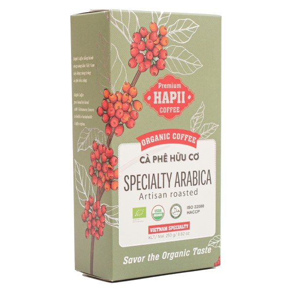 Cà Phê Hữu Cơ Rang Xay Arabica Hapii Coffee Hộp 250G