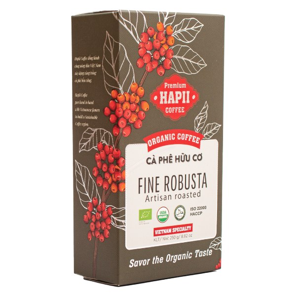 Cà Phê Hữu Cơ Rang Xay Robusta Hapii Coffee Hộp 250G