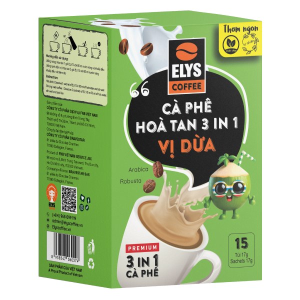 Cà Phê Muối Elys 3IN1 Vị Dừa Hộp 15 Gói*17G