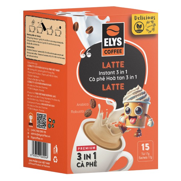 Cà Phê Muối Elys 3IN1 Latte Hộp 15 Gói*17G