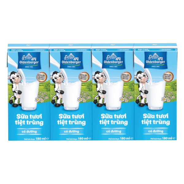 Lốc 4 Sữa Tươi Tiệt Trùng Oldenburger Có Đường Hộp 180Ml